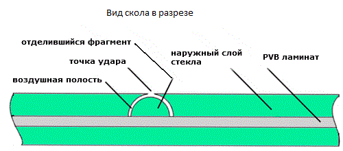 Вид скола в разрезе